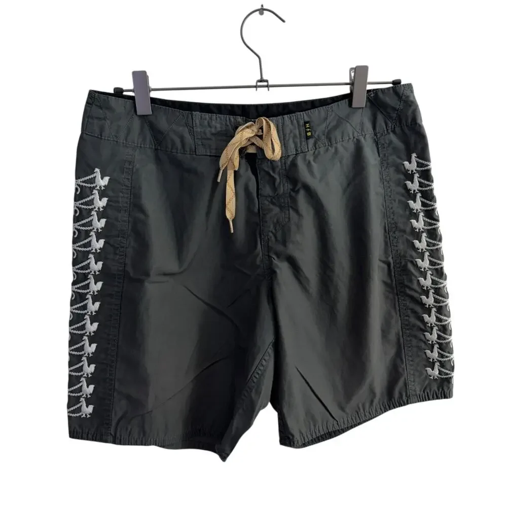 Howler Bros Los Hermanos Board Shorts 30 Grey Mens Beach Rooster Embroidered EUC